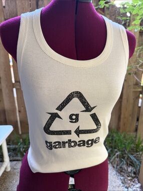 Garage White Ribbed Graphic Tank Top